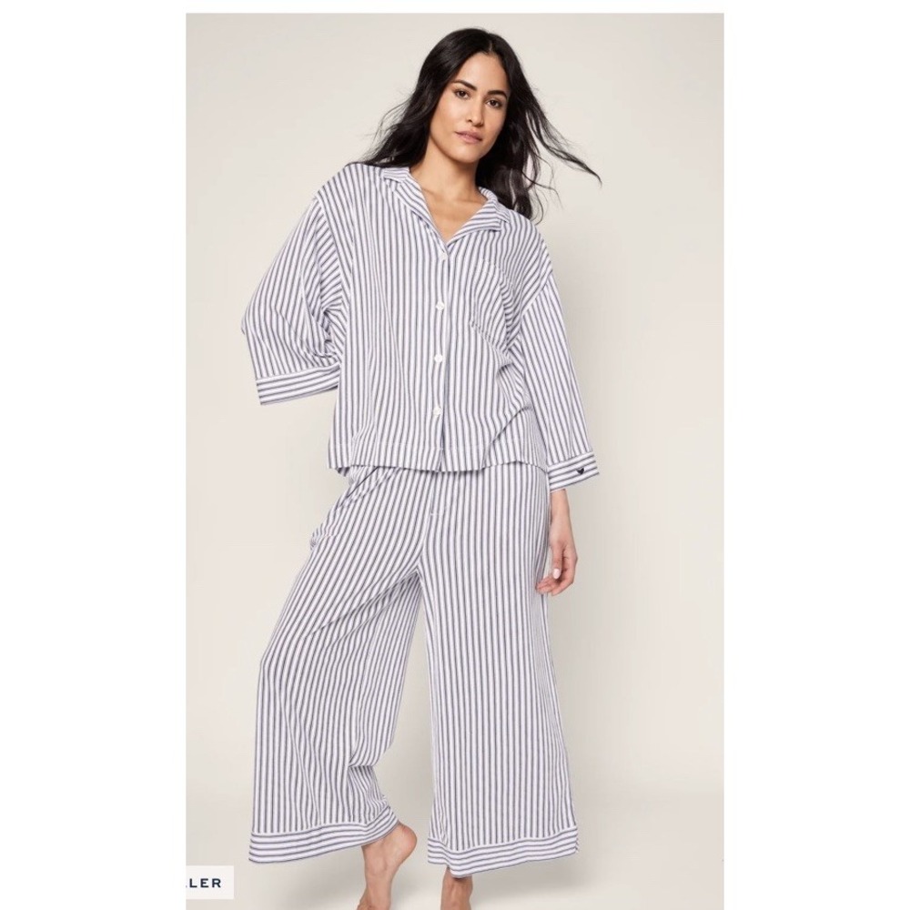 Petite Plume Pima Pajama Set in Navy French Ticking Women's Large